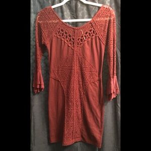 Free People Burgundy crocheted & lined dress.